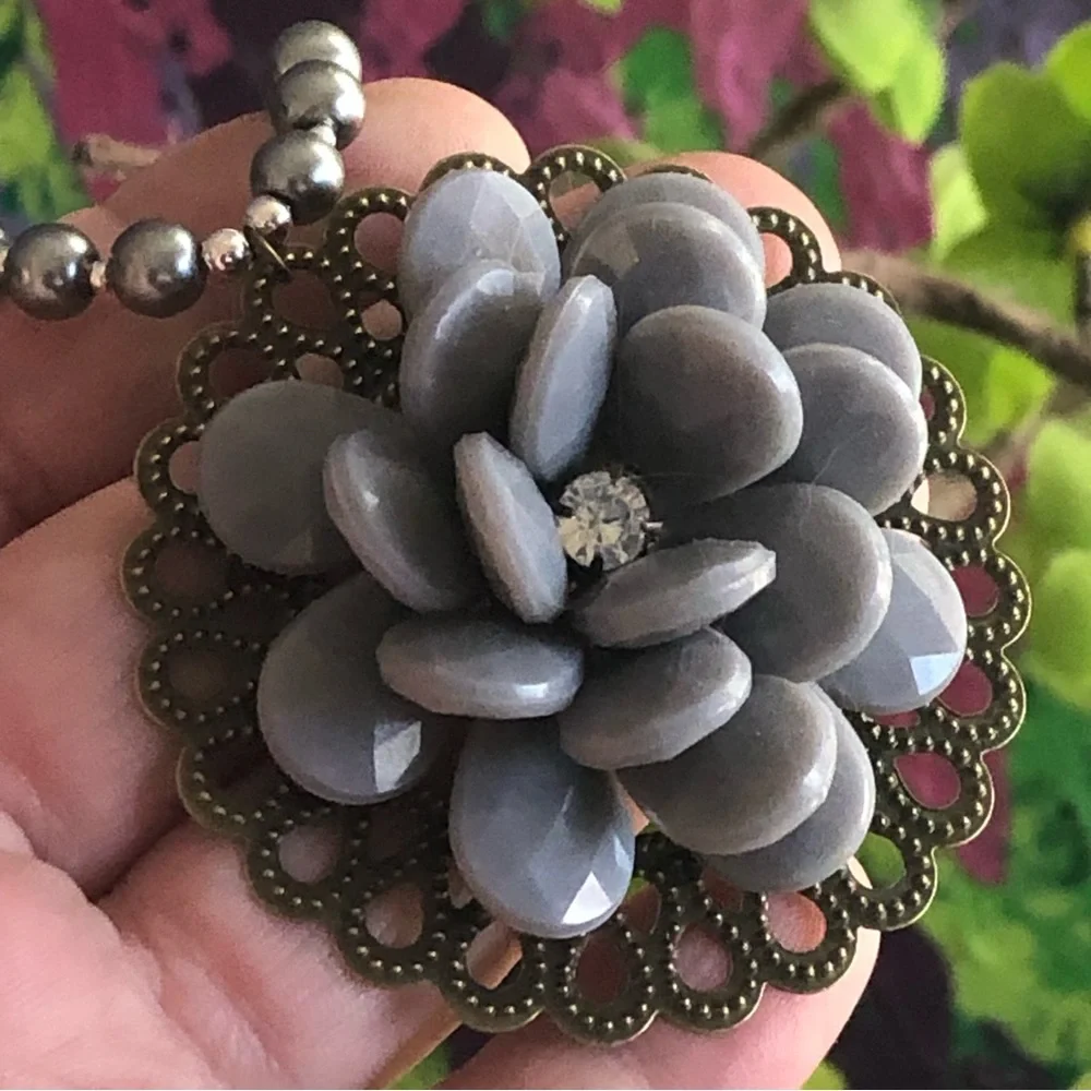 Handcrafted repurpose faceted floral pendant Czech glass Pearl necklace